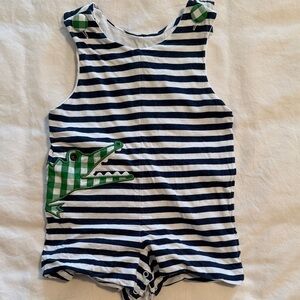 Navy blue Striped Kids One Piece with Green Crocodile